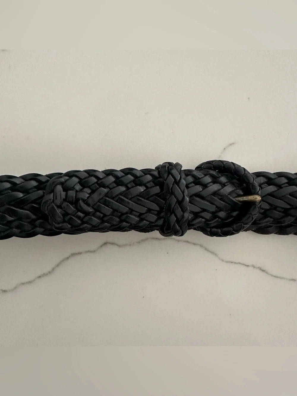 Vintage Cole Haan Braided Leather Belt with Round Covered Buckle Black 28 / S